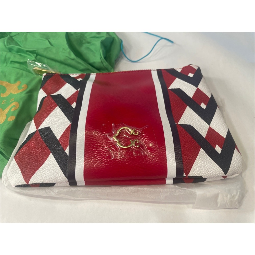 NWOT C Wonder Red Navy White  Faux Leather Clutch Purse Bag  5.5" X 7.5"